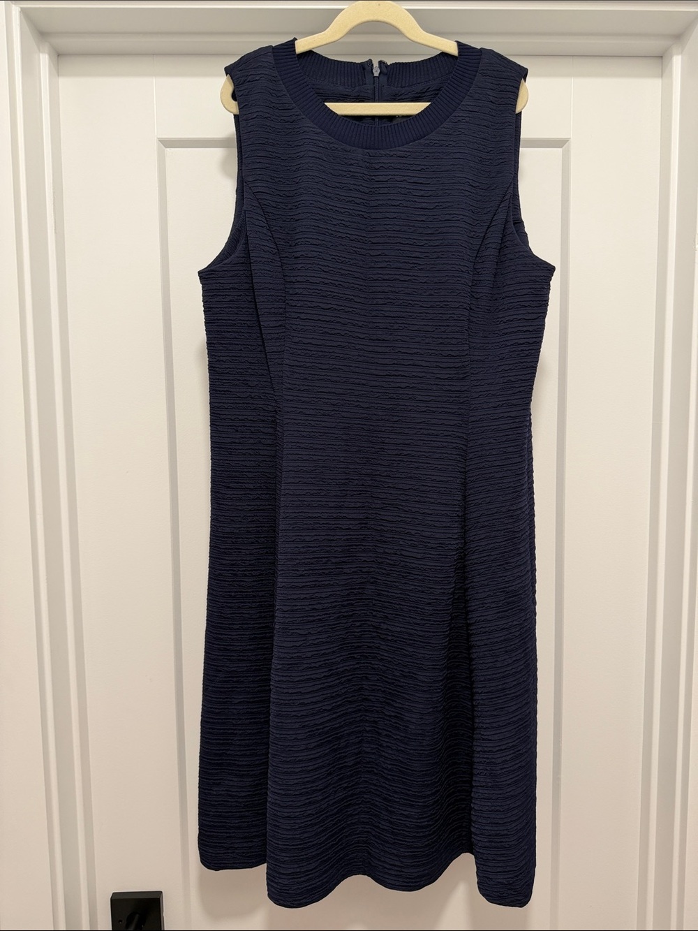 Karl Lagerfeld Navy Textured Sleeveless Midi Dress